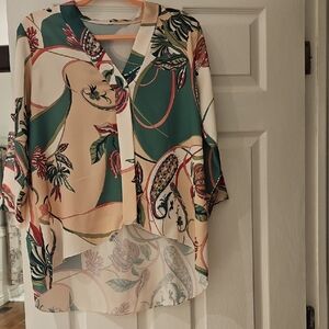 Floral Print Women's Top - Green and Cream